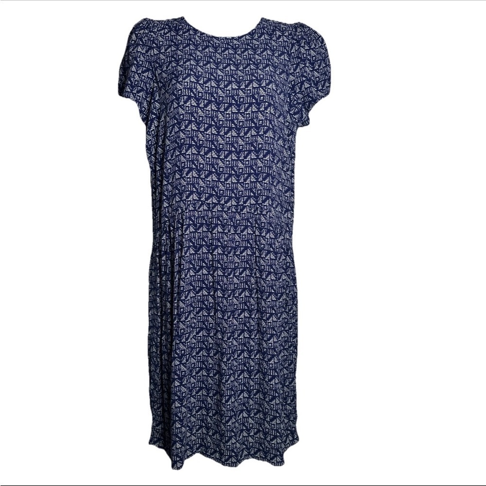 SESSUN Women’s Navy Geometric Short Large Zip Up Sundress Short Sleeve Sun Dress